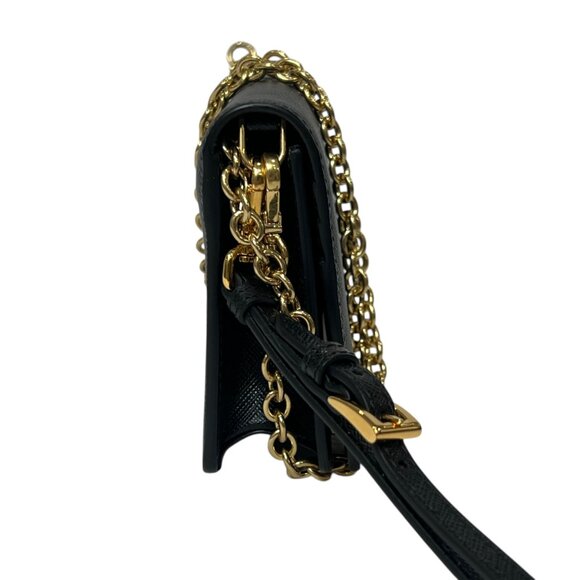 PRADA Black Saffiano Gold Wallet On Chain WOC Wristlet - Picture 8 of 13